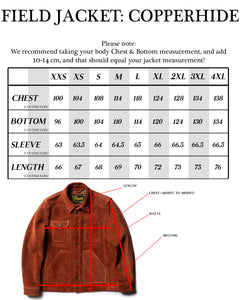 Master Supply Co men's brown leather jacket Field Jacket size chart for accurate fit guide