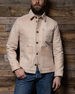 Close-up of the Field Jacket in Natural leather showing texture and detail of the material