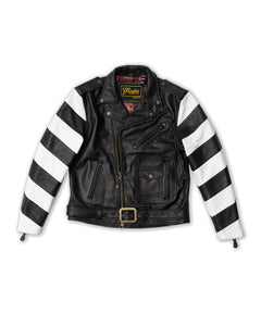 Front view of Master Supply Co Scrambler leather jacket with double rider design