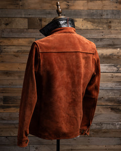 Master Supply Co men's brown leather jacket Field Jacket shown from back with collar turned up