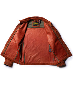 Open view of Master Supply Co men's brown leather jacket Field Jacket with interior seam binding