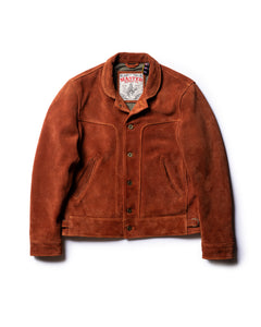 Front view of Master Supply Co Solaire Copperhide roughout leather jacket