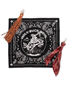 Master Supply Co Paisley Red Bandana, Holy buck boy Bandana and Leather fringe Keychain Set of 3