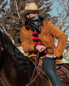 master supply co Bandana - "Holy Buck, Boys!" 100% cotton Printed horse riding and wearing derringer leather shirt Western Style Cowboy Rodeo